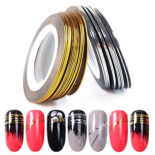 JIAHAO 2Pcs Gold/Silver Rolls Striping Tape Line Nail Art Tips Decoration Sticker - BeesActive Australia