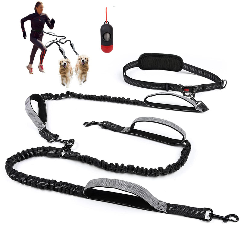 Alsol Lamesa Hands Free Double Dog Leash-Dual Handle Bungee Leash for Medium Dogs Walking,Running,Hiking and Jogging,360° Tangle Free Comfortable Reflective Leash Black - BeesActive Australia