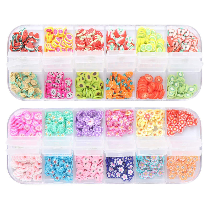 Minkissy 2 Boxes Nail Art Slices 24 Grids 3D Assorted Fruit Flowers Slices Colorful DIY Nail Art Supplies for DIY Crafts,Nail Art Decoration - BeesActive Australia