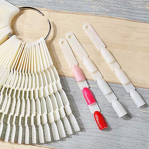 XICHEN 1 Set/150 knots Tips Fan-shaped Nail Art Display Sticks Nail Polish Color Tool with Metal Screw Split Ring Holder for Nail Art Display and Home Color distinction (White) White - BeesActive Australia