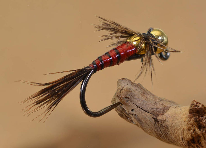 Tungsten Two Bit Hooker Red Jig Head Fly Euro Nymph Tied on Hanak Hooks - 6ct Pack Assortment - BeesActive Australia