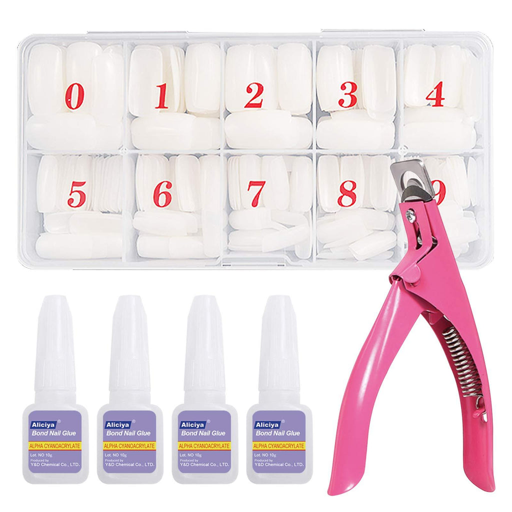 Acrylic Nail Tips Kit, Aliciya Nail Tips Set, with 500pcs White False Nail Tips Packed in Box, 4pcs Nail Glue, 1pcs Nail Clipper, for Nail Salons and Home DIY, 10 Sizes Suit for Large and Small Nails - BeesActive Australia