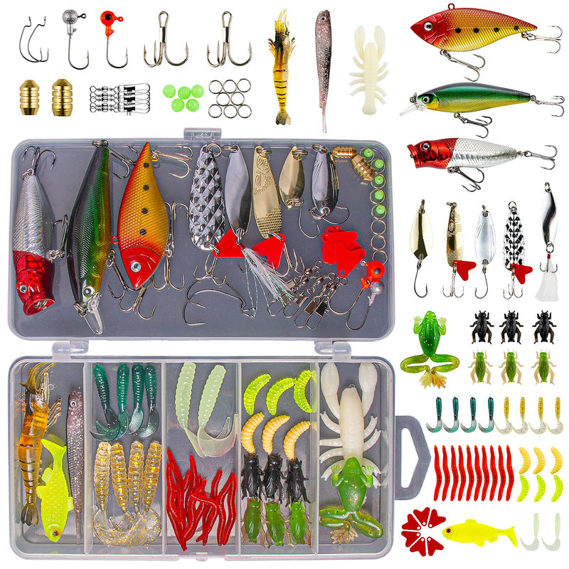 GOANDO Fishing Lures Kit for Freshwater Bait Tackle Kit for Bass Trout Salmon Fishing Accessories Tackle Box Including Spoon Lures Soft Plastic Worms Crankbait Jigs Fishing Hooks 78Pcs Fishing Lures - BeesActive Australia