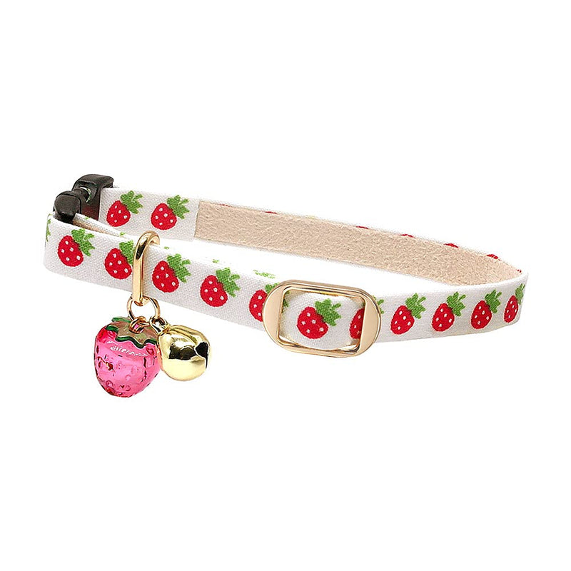 PetSoKoo Cute Cat Collar with Bell and Strawberry Charm.100% Cotton.Safety Breakaway Soft.for Girl Boy Male Female Kitten Collar Medium (8-12 inch,20-31cm) White - BeesActive Australia