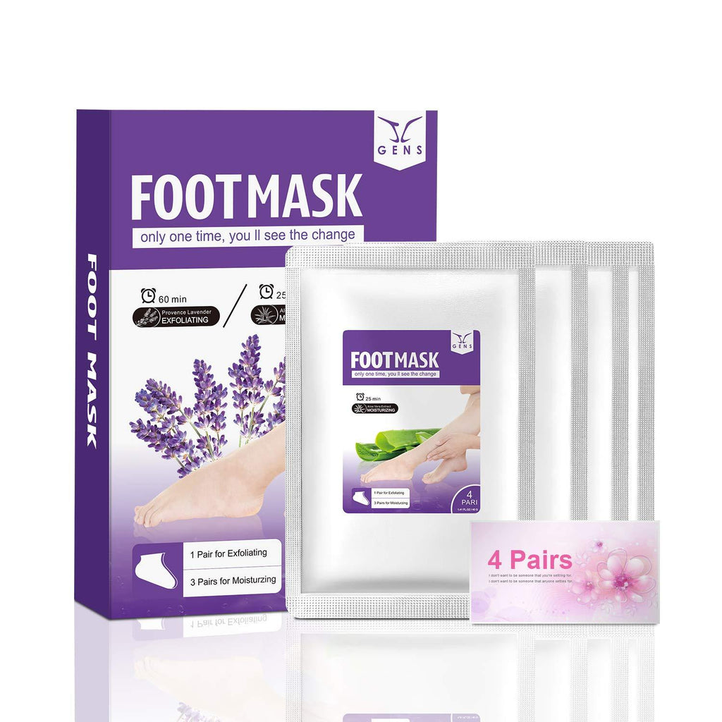 4-Pair Foot Masks, JC Gens Feet Peel Mask for Dry & Dead Skin, Exfoliating Booties Calluses Remover for Women, Men, Soft Baby Skin, Repair Tough Heels ( Lavender Scent ) - BeesActive Australia
