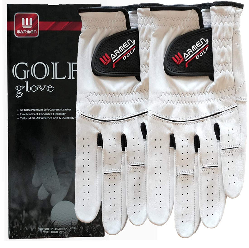 WARMEN 2 Pack Golf Gloves for Men - Premium Cabretta Leather Glove Left Hand Natural white ( Worn on Left Hand ) 22=X-Small - BeesActive Australia