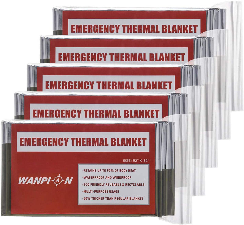 Emergency Mylar Thermal Blankets Survival Foil Space Blanket, Pack of 5, Retains 90% of Heat, Waterproof, Survival Gear Emergency Kit for Hiking, Camping, Outdoors, Survival, Marathons, First Aid Army Green - BeesActive Australia