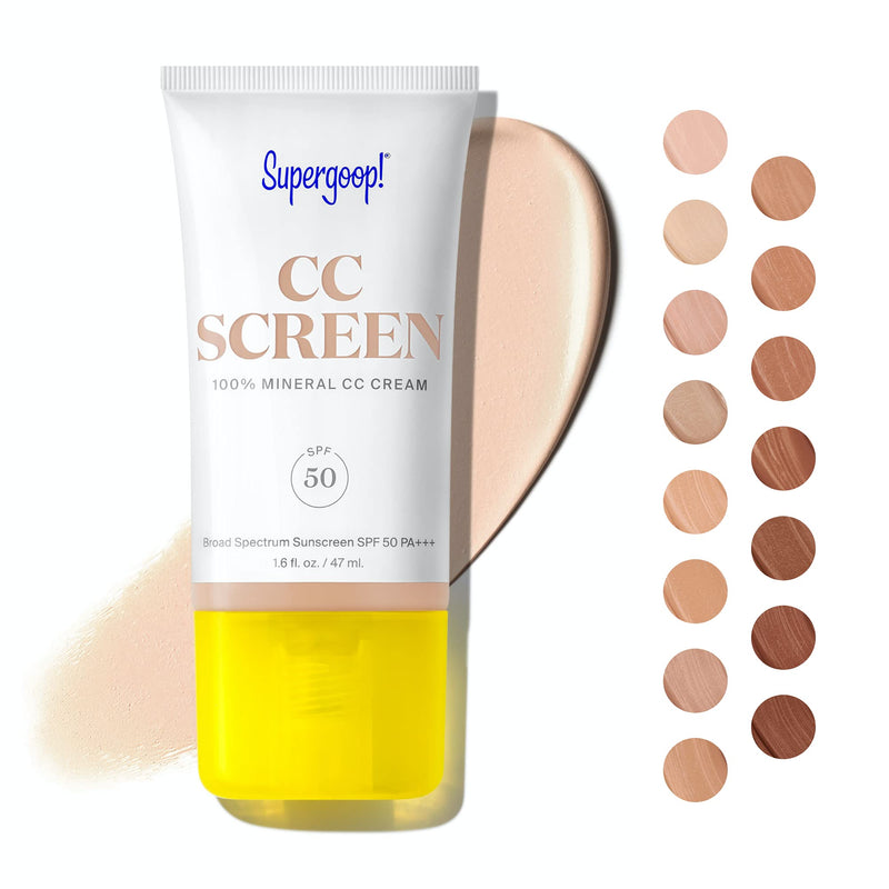 Supergoop! CC Screen - SPF 50 PA++++ CC Cream, 100% Mineral Color-Corrector & Broad Spectrum Sunscreen - Tinted Moisturizer, Concealer & Buildable Coverage Foundation - 1.6 fl oz - BeesActive Australia