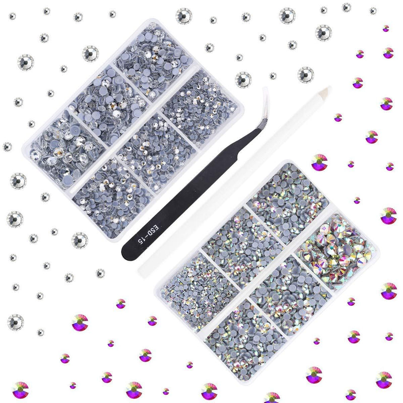 Nibiru 4300pcs Hotfix Rhinestones Flatback Round Glass Rhinestones for Crafts Clothes Nails Art Makeup, Crystal Clear and AB 6 Sizes(SS6 8 10 12 16 20) clear+ab - BeesActive Australia