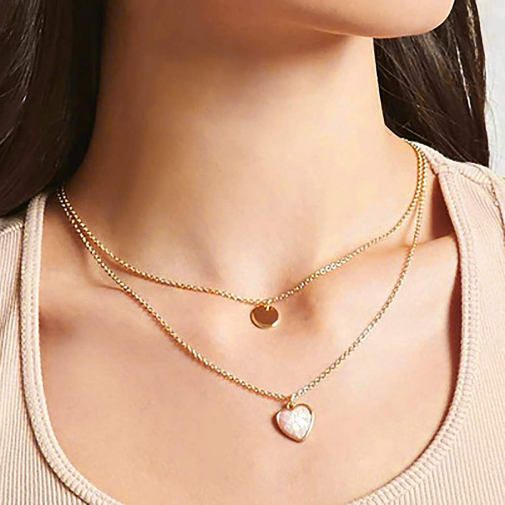 Abien Boho Coin Pendant Necklace Set Gold Heart Layered Necklace Chain Jewelry for Women and Girls - BeesActive Australia