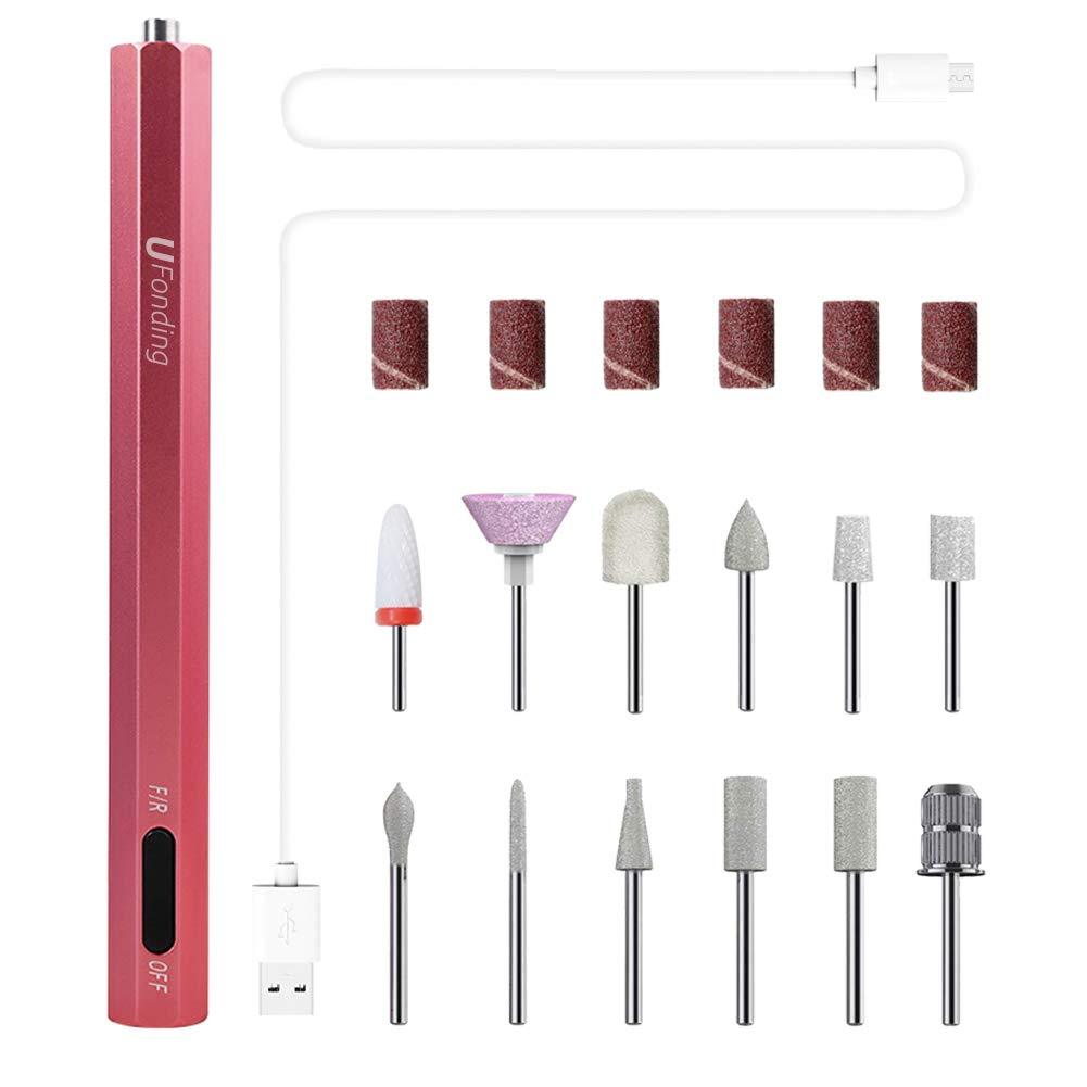 UFonding Cordless Electric Nail Drill Kit with 12 Powerful Nail Drill Cuticle Bits for Removing Acrylic Gel Nails Set (Pink) Pink - BeesActive Australia