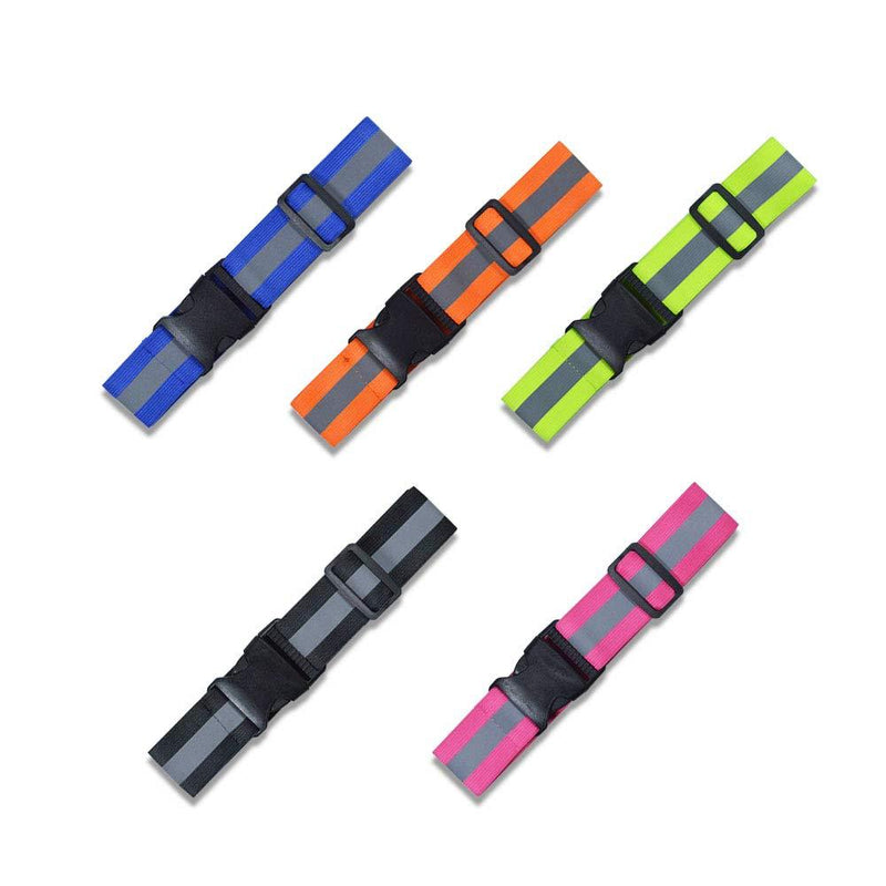 5 PCS Reflective Belt or Sash, High Visibility Military Heritage Style Glow Belt, Lightweight Reflective Gear for Running, Walking & Cycling - Fits Women, Men & Kids - Green, Red, Blue, Pink, Orange - BeesActive Australia