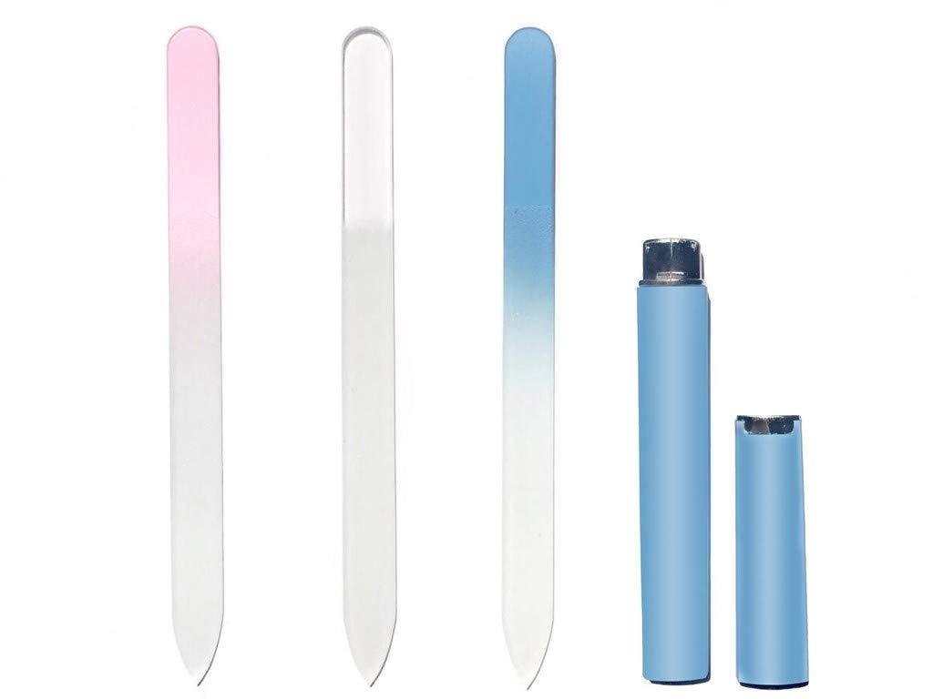 Aoshang 3 Pack Glass Nail File, Crystal Nail File Double Sided Etched Filing Surface Finger Nail Files, Professional Manicure/Pedicure Nail Care Tool for Natural Nails with Case （Blue，Sliver，Pink） - BeesActive Australia