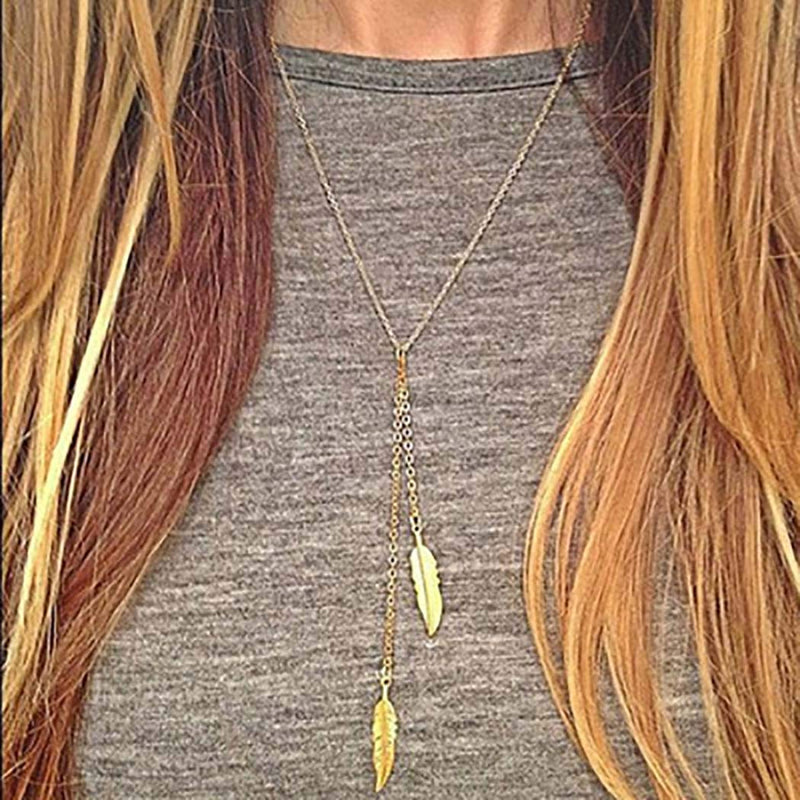 Abien Boho Leaf Pendant Necklace Chain Gold Long Sweater Necklace Jewelry for Women and Girls - BeesActive Australia