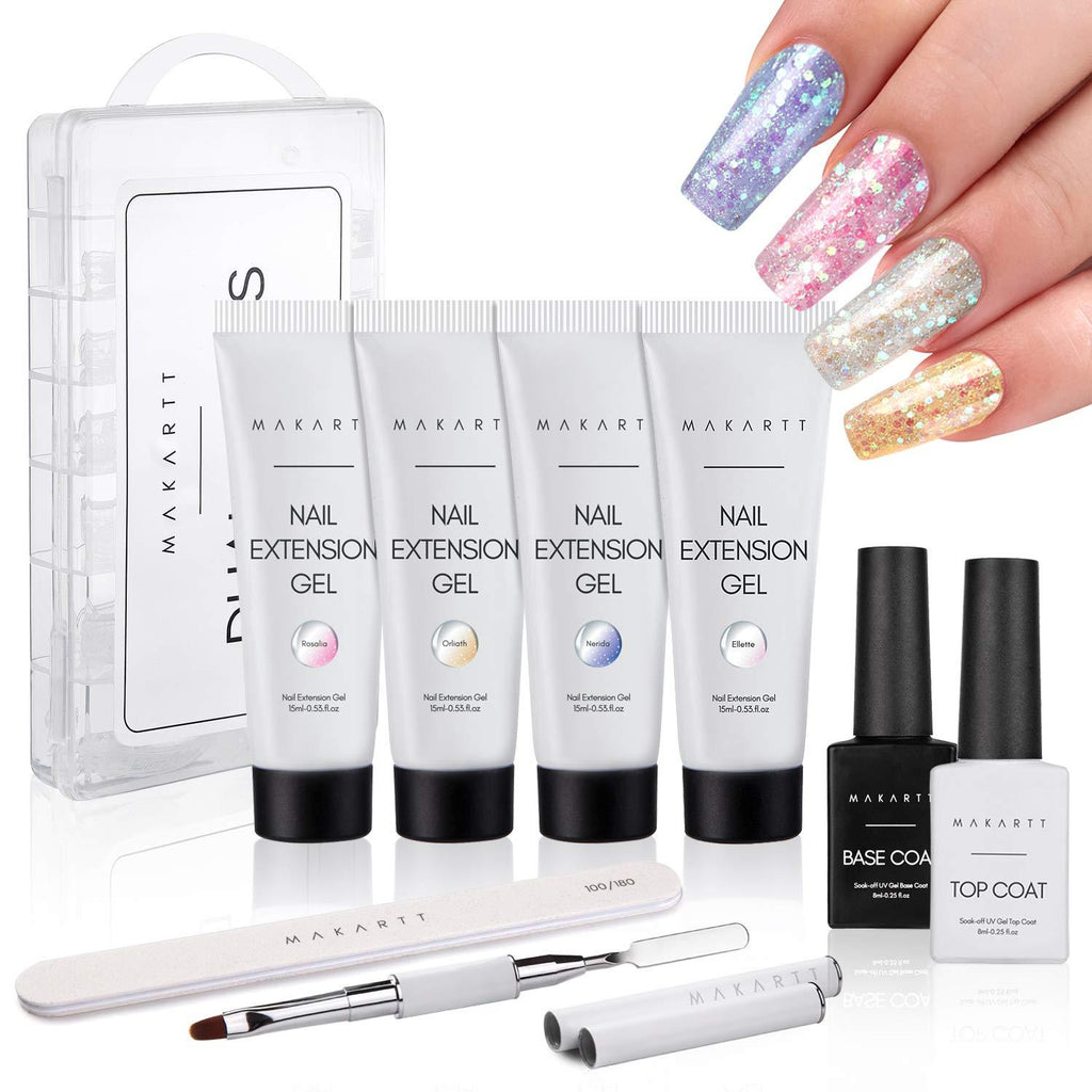 Makartt Glitter Poly Extension Gel Nail Kit,4 Colors A Fairy Gathering Set with Pink Yellow Blue Clear Builder Extension Gel Nail Enhancement Manicure All-in-One Kit for Home DIY - BeesActive Australia
