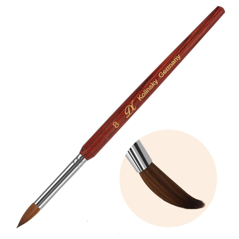 Kolinsky Acrylic Nail Brush with 100% Pure Sable Hair, Nail Art Brush with Round Red Wood Handle,for Acrylic Application Manicure Pedicure Size 6,8,10,12(8#) 8# - BeesActive Australia