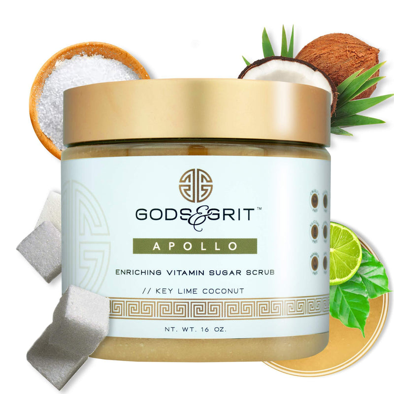 Gods & Grit Apollo Anti Aging Exfoliating Body Scrub | Ultra Hydrating Key Lime Coconut Body Scrub | Dead Skin Remover Skin Care Body Scrubs for Men & Women Exfoliation (16 oz) - BeesActive Australia