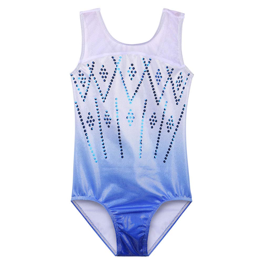 TFJH E Girls Gymnastic Leotard Sequin Mesh Practice Outfits Tumbling Dancewear 3-12Y One Piece 8-9 Years A Blue - BeesActive Australia