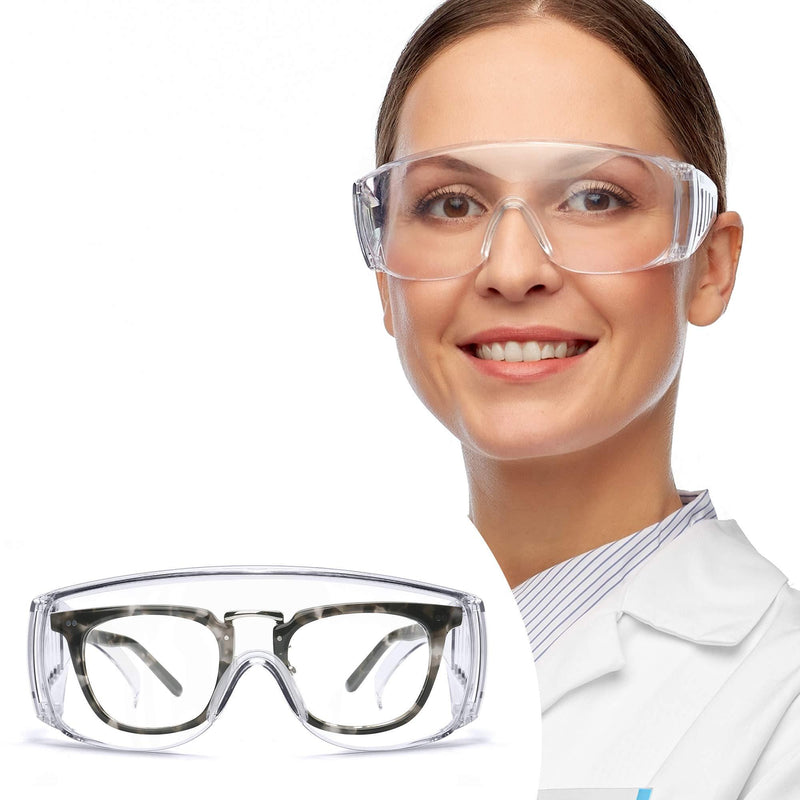 Safety glasses Industrial Goggles with Anti-fog Lens, Clear Safety glasses with Anti-Scratch Lens Goggles Inside Eyeglasses(Transparent) Transparent Frame - BeesActive Australia