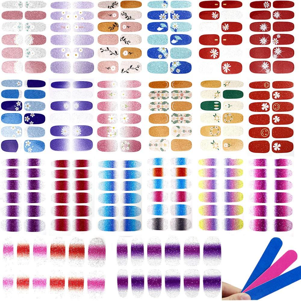 Nail Polish Sticker Full Wrap Nail Art Sticker,243 Pieces Self-Adhesive Nail Art Decal Strip,Colorful Manicure Kits Nail Decals with Nail File for Women DIY Nail Decoration Supplies（20 Sheets ） - BeesActive Australia