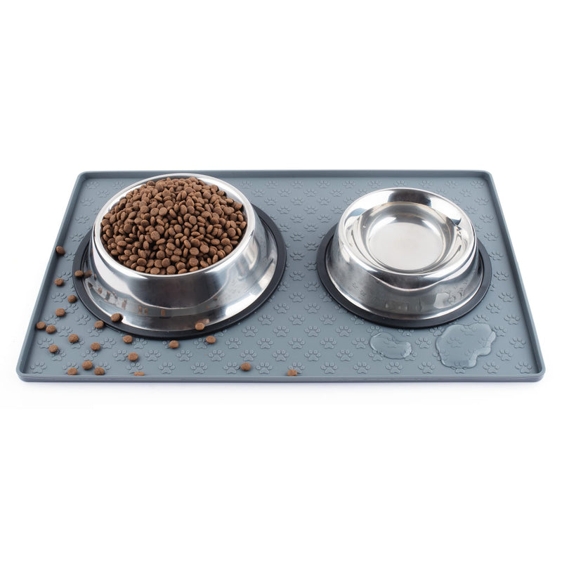 Coomazy Dog Cat Pet Feeding Mat, Silicone Waterproof Food Mat 0.4inch Raised Edges, Nonslip Pet Placemat Bowl Tray to Stop Food Spills and Water Messes Out to Floor M: 48x30cm/18.9x11.8in Grey - BeesActive Australia