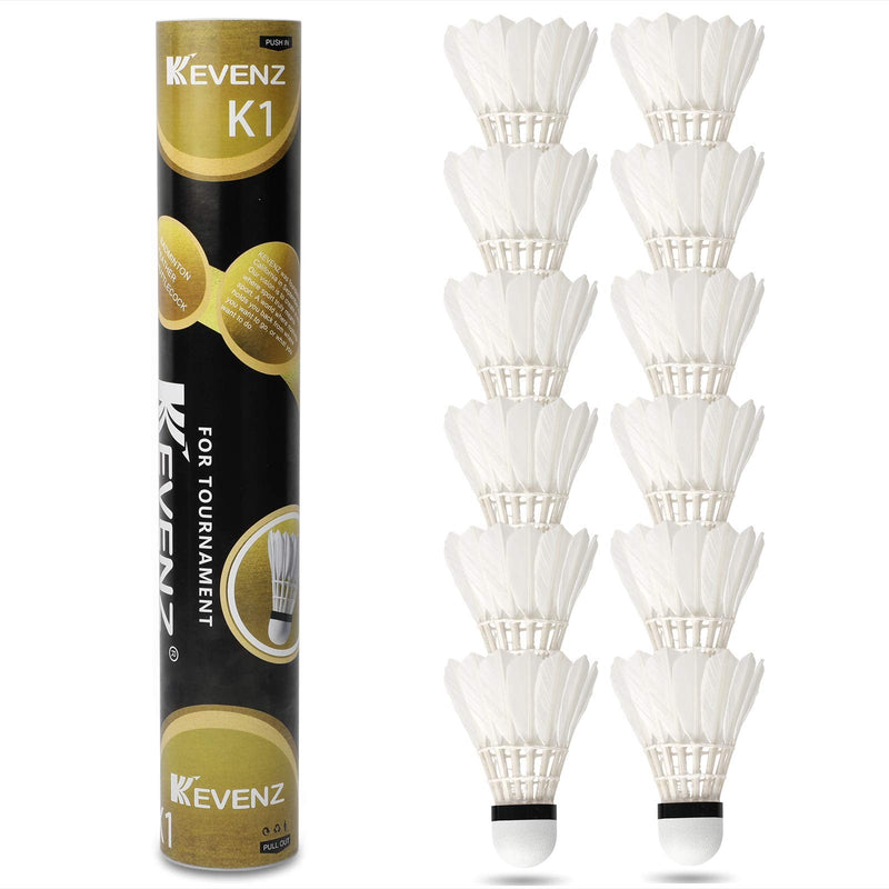 KEVENZ Goose Feather Badminton Shuttlecocks with Great Stability and Durability, High Speed Badminton Birdies-12PK (White-K1) - BeesActive Australia
