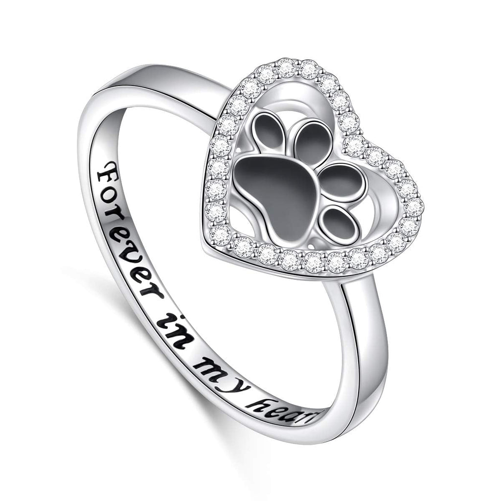 S925 Sterling Silver Jewelry Engraved Forever in my heart Puppy Dog Cat Pet Paw Print Love Heart Ring 9 - BeesActive Australia