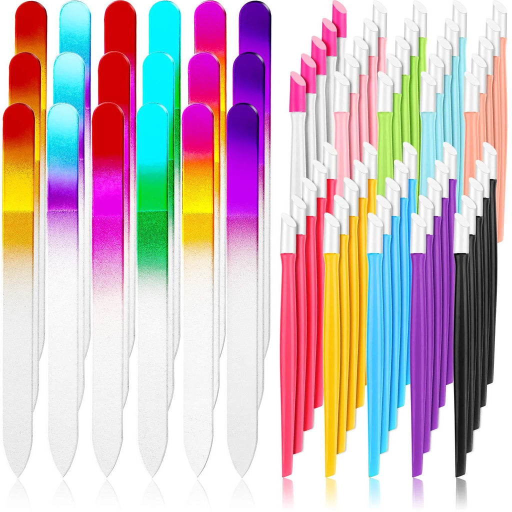 68 Pieces Nail Cuticle Pusher Rubber Tipped Nail Cleaner and Glass Nail Files Gradient Rainbow Color Buffer Double Side Nail Files Manicure Tool for Home Nail Salon 14 x 1.5 x 0.3 cm - BeesActive Australia