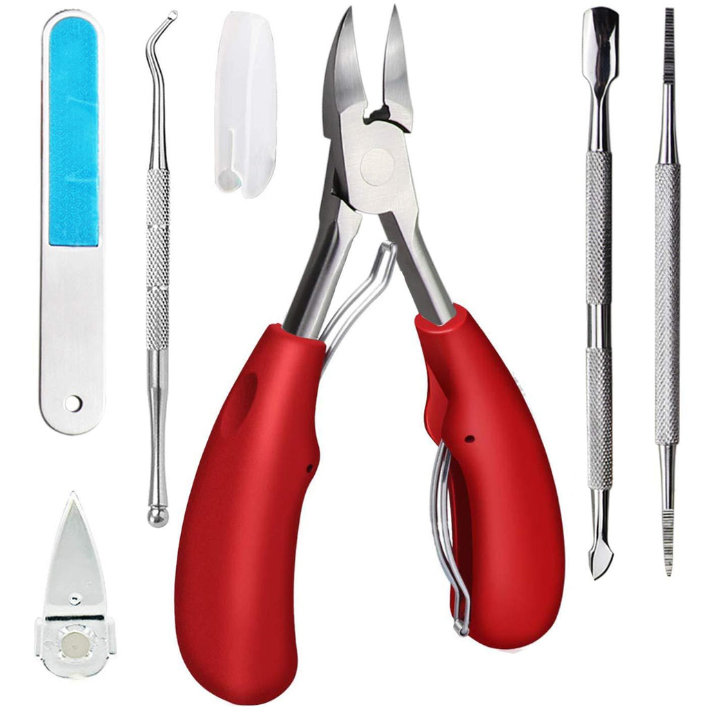 Horsebang 6Pcs Toe Nail Clipper for Ingrown or Thick Toenails, Professional Podiatrist Toenail Clippers for Seniors with Surgical Stainless Steel Super Sharp Blades Light Soft Handle & Accessories Red - BeesActive Australia