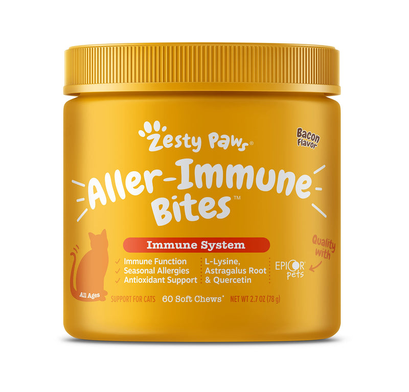 Zesty Paws Aller-Immune Soft Chews for Cats - with L-Lysine, EpiCor, Astragalus Root, Quercetin & Antioxidants - Advanced Functional Supplement for Cat Immune Support - Bacon Flavor - 60 Count - BeesActive Australia