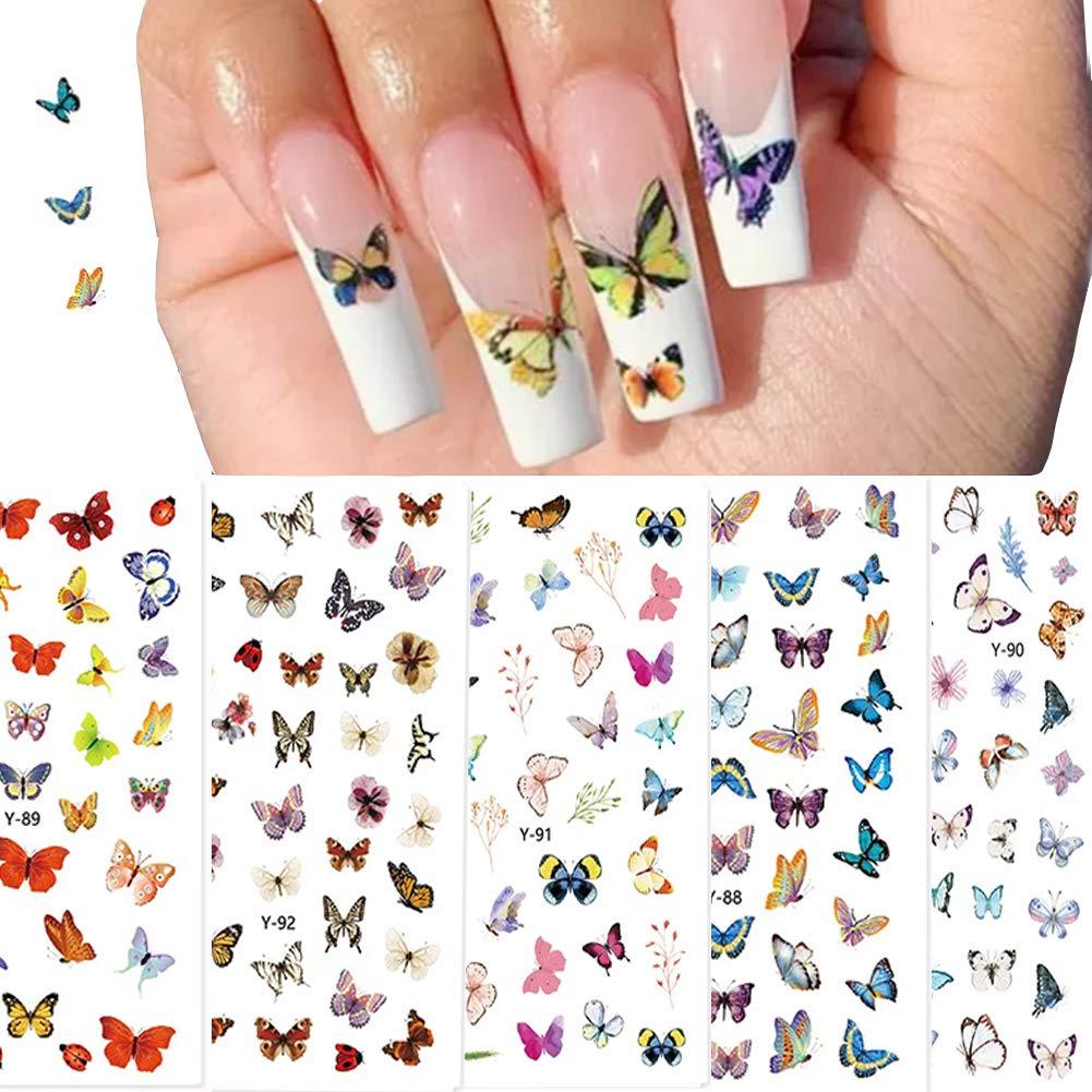 Butterfly Nail Art Sticker Colorful Butterfly Nail Sticker Mixed Design Water Transfer Autumn Butterfly Nail Stickers for Female Girl Nail Decoration Art Design - BeesActive Australia