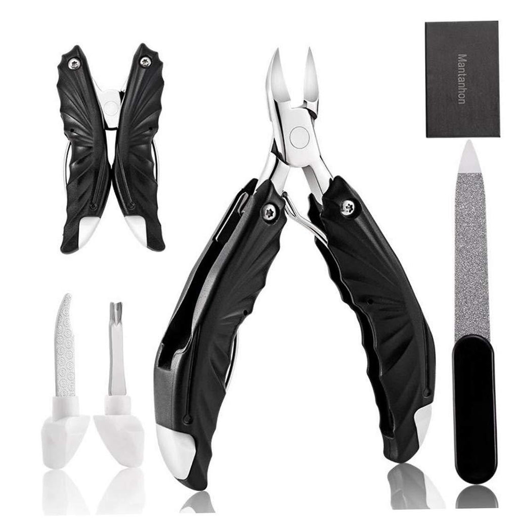 Upgrade Folding Toenail Clipper Set, Thick Nail Clippers Ingrown Toenail Trimmer and Professional Nail Nipper for Senior Stainless Steel Sharp Soft Handle Nail Nipper with Nail File Cleaner - BeesActive Australia