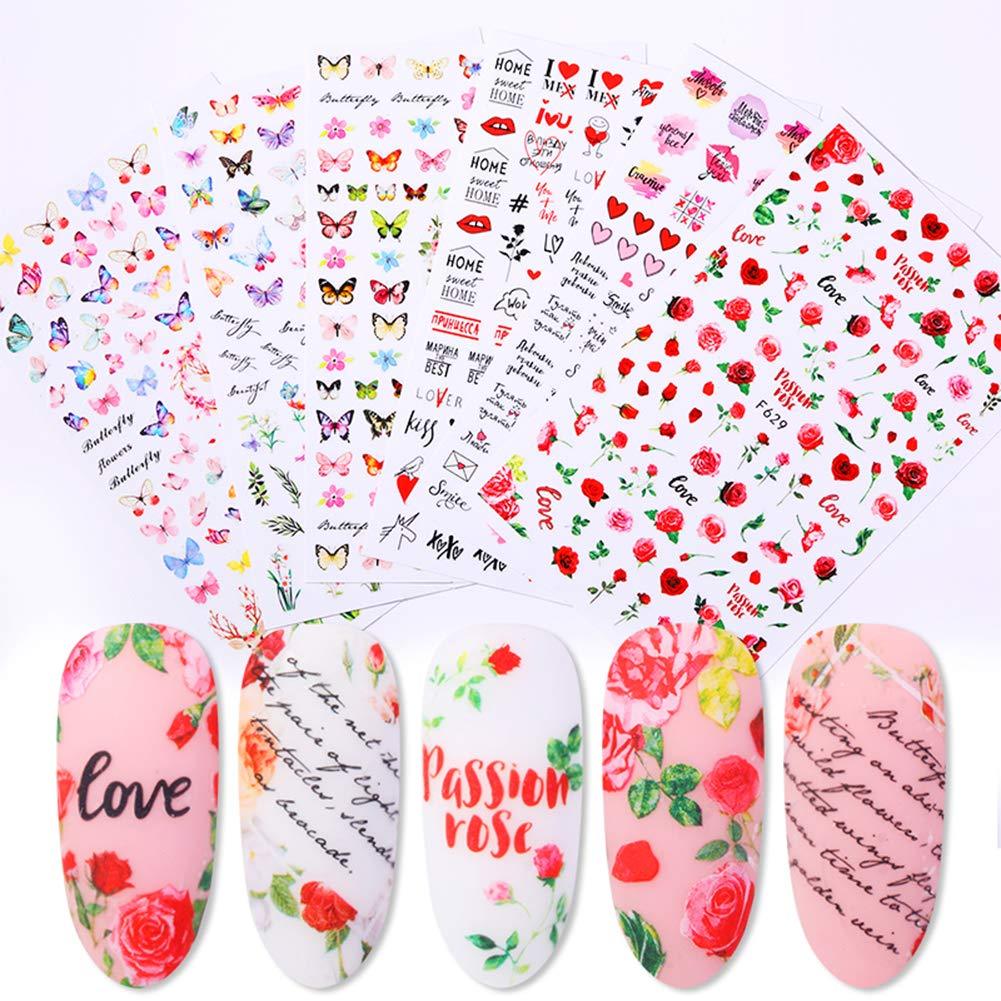 Valentine's Day Nail Art Sticker Heart Summer Spring Butterfly Sexy Red Lip Flower Series Mixed Art Design Accessories Female Trend (6pcs / pack) - BeesActive Australia