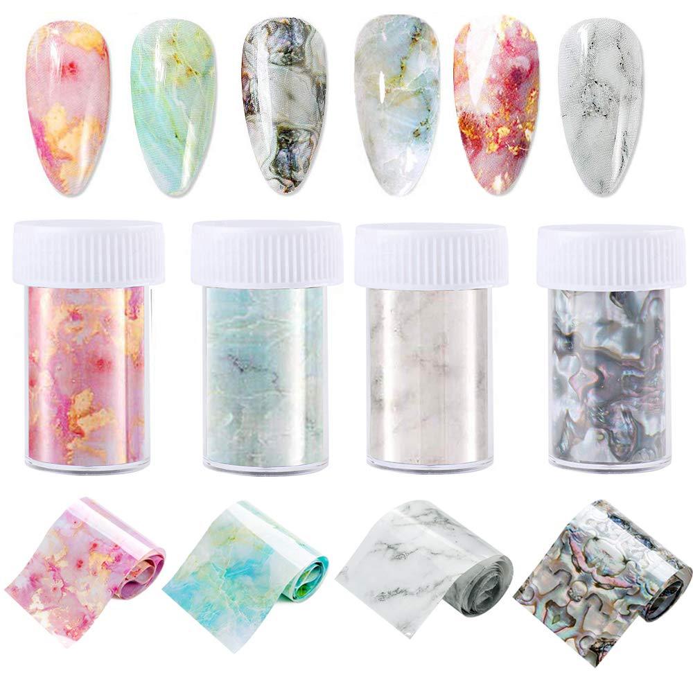 Marble Nail Foil Transfer Sticker, Marble Nail Art Stickers Nail Foils Decals for Women Fingernails Toenails Manicure Nail Art Designs Decorations (4 Boxes ) - BeesActive Australia