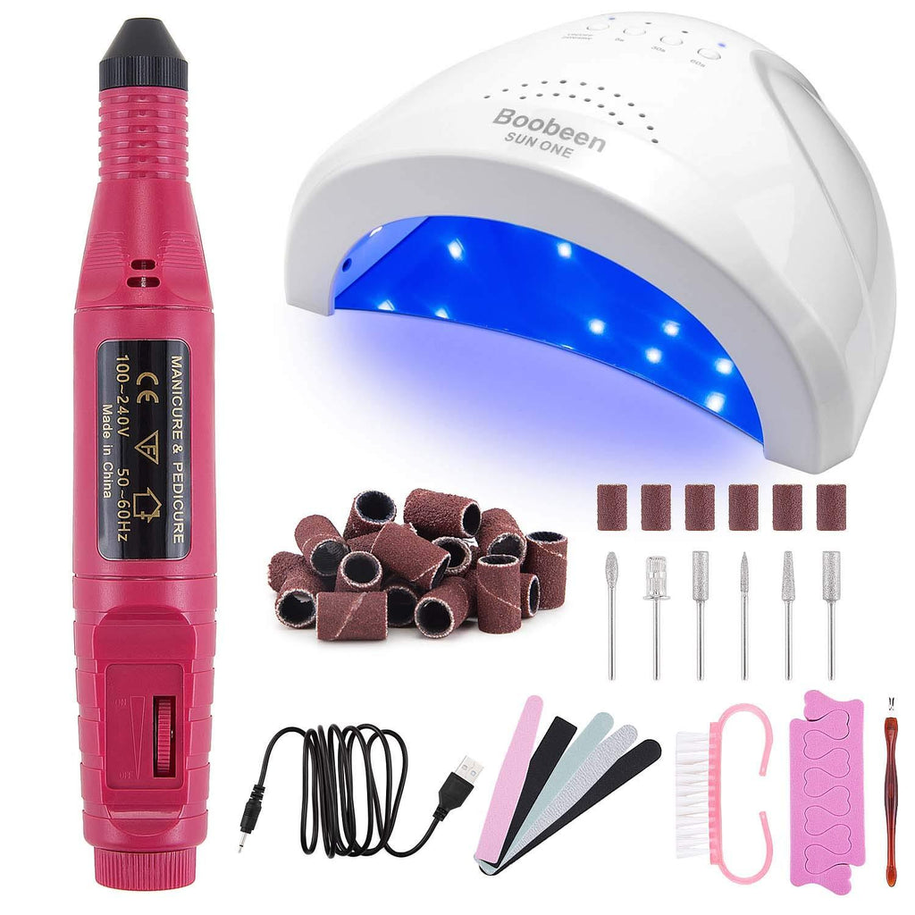 Boobeen 48W LED Nail Lamp with Portable Electric Nail Drill Kit - 6 Pieces Changeable Drills - Acrylic Nail Lamp Tools White - BeesActive Australia
