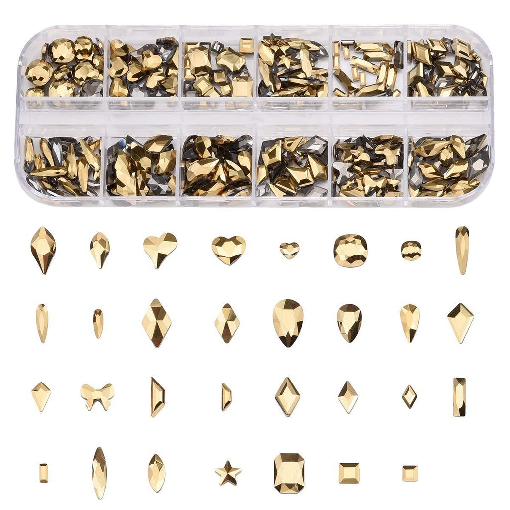 300pcs Gold Crystal Multi Shape Rhinestones For Nail Art Craft Mix 31 Style FlatBack 3d Stone Gems Set - BeesActive Australia