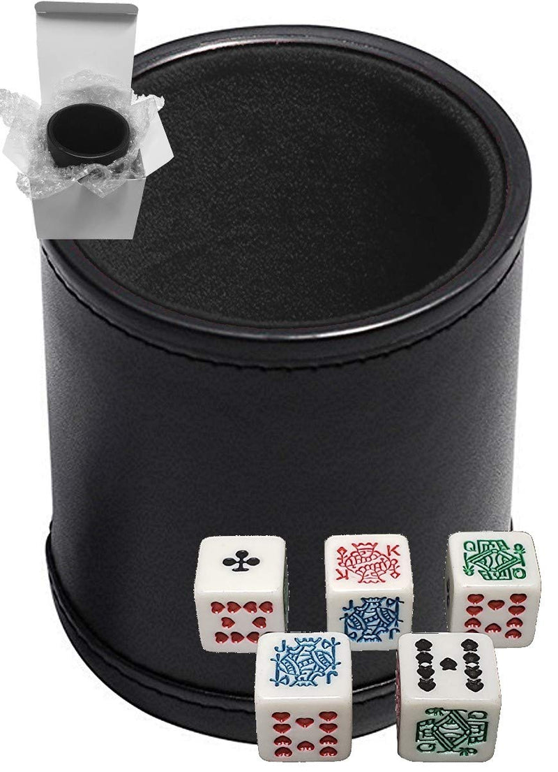 Set of 16mm Poker Dice Squared Corners and Black PU Leather Dice Cup Plush Felt Lined - Gift Boxed - BeesActive Australia