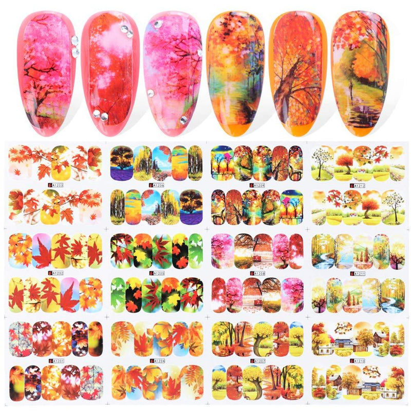 Holographic Thanksgiving Fall Nail Art Stickers Nails Decorations 12 Sheets Autumn Maple Tree Leaf Nails Supply Nail Sticker for Women Manicure Wraps DIY Nail Arts Accessories Designs Thanksgiving Day - BeesActive Australia