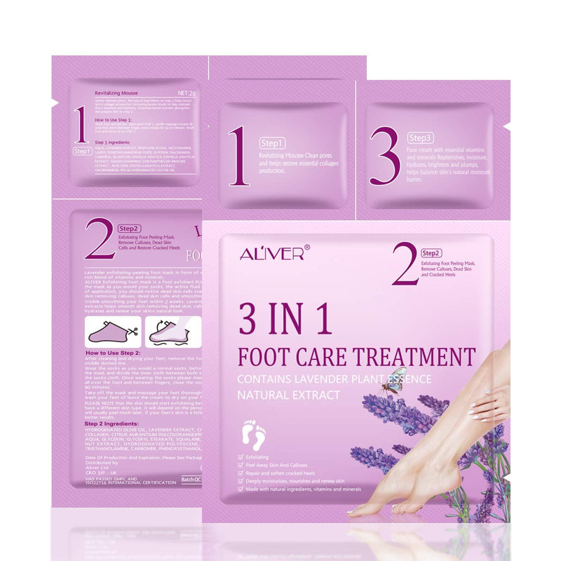 Foot Peel Mask-(3Pack),3 IN 1 Foot Care Treatment Kit,Lavender Cleansing Mousse,Exfollating Foot Peeling Mask and Foot Care Cream,Peel Off Calluses Dead Skin Callus Remover For Men Women - BeesActive Australia