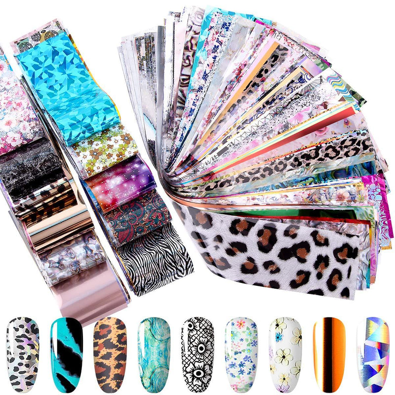 Duufin 300 Sheets Nail Foils Nail Art Transfer Foil Stickers Laser Flower Color Sheet Adhesive Stickers Paper Starry Sky Stars Black White Lace Design for Nail Art DIY Decoration - BeesActive Australia