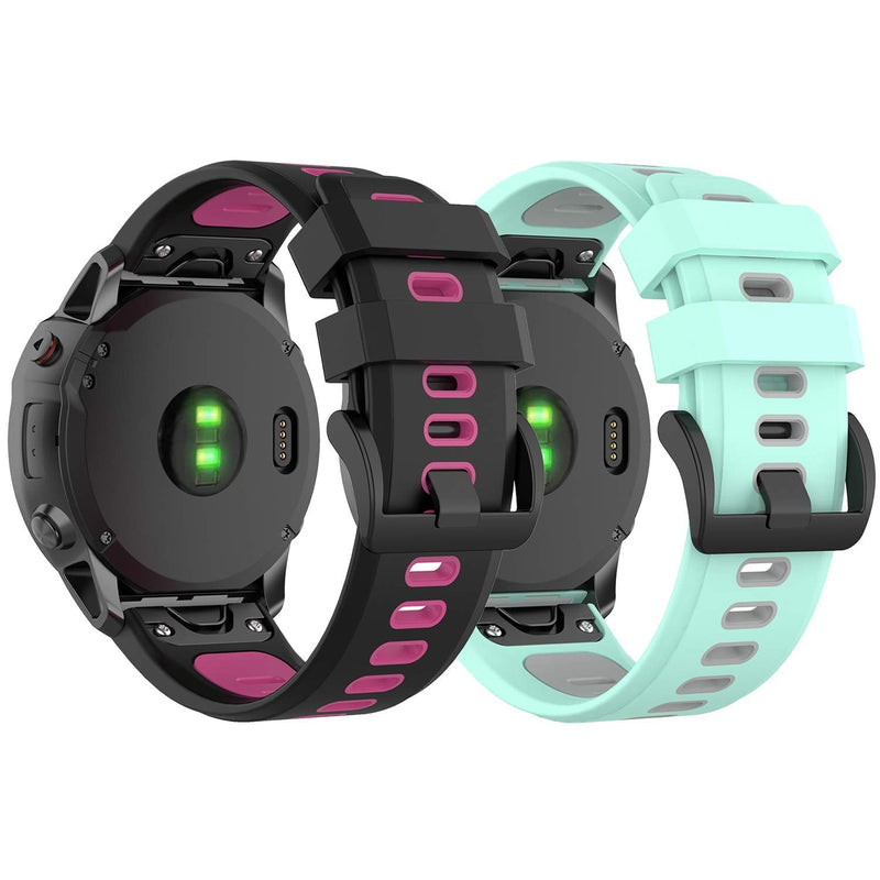 XHNee Fit for Garmin Fenix 6X Sapphire Watch Bands, 26mm Quick Fit Silicone Bands Replacement Straps Accessory Wrist Bands Fit for Garmin Fenix 5X Plus/Fenix 6X Pro/Fenix 3 for Women Men Hot Mint - BeesActive Australia