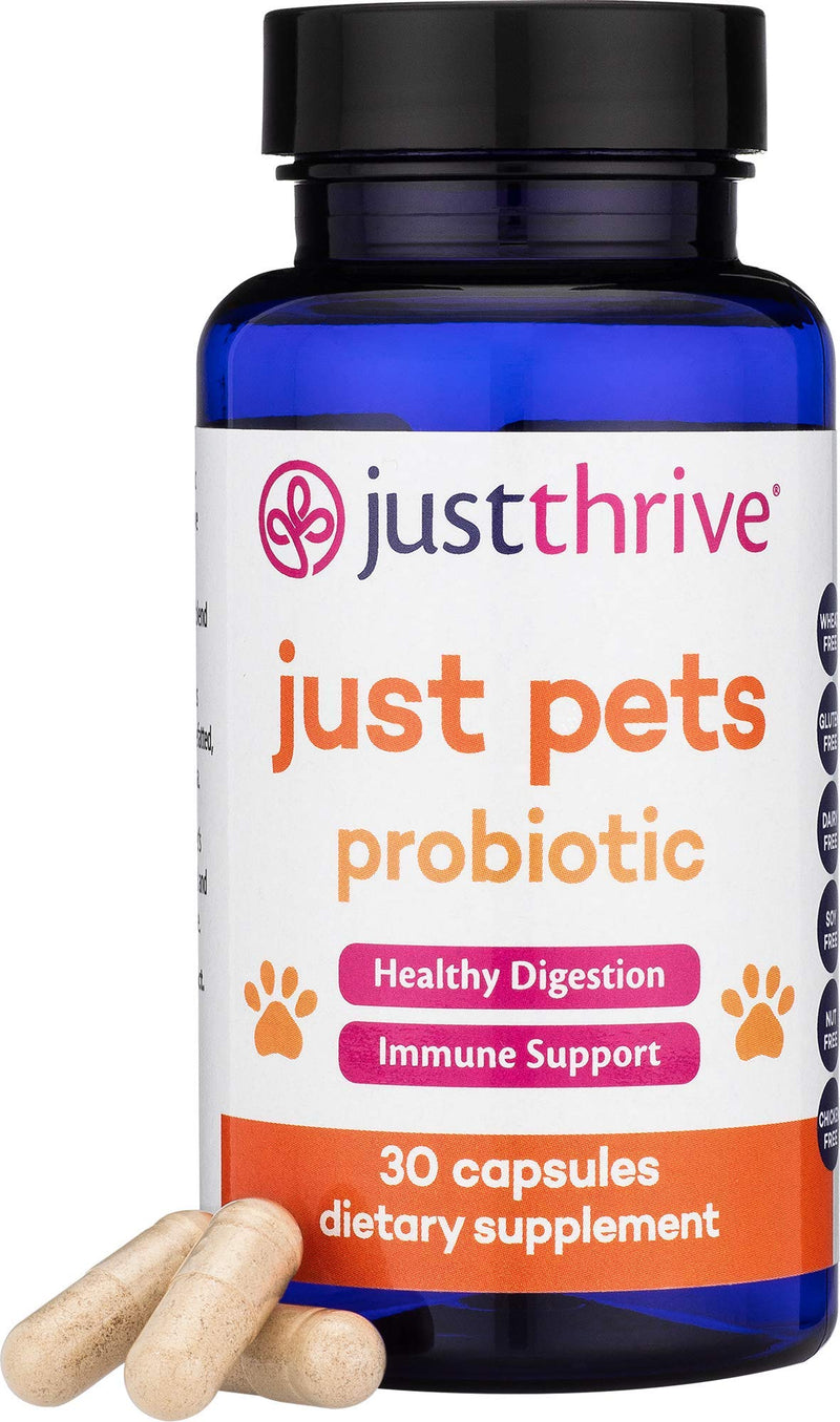 Just Thrive: Just Pets Probiotic - 30 Capsules, 8 oz - Daily Digestive Support for Dogs - Gut Health Supplement for Large and Small Breeds - No Wheat, Gluten, Soy, Dairy, Nuts or Chicken - BeesActive Australia