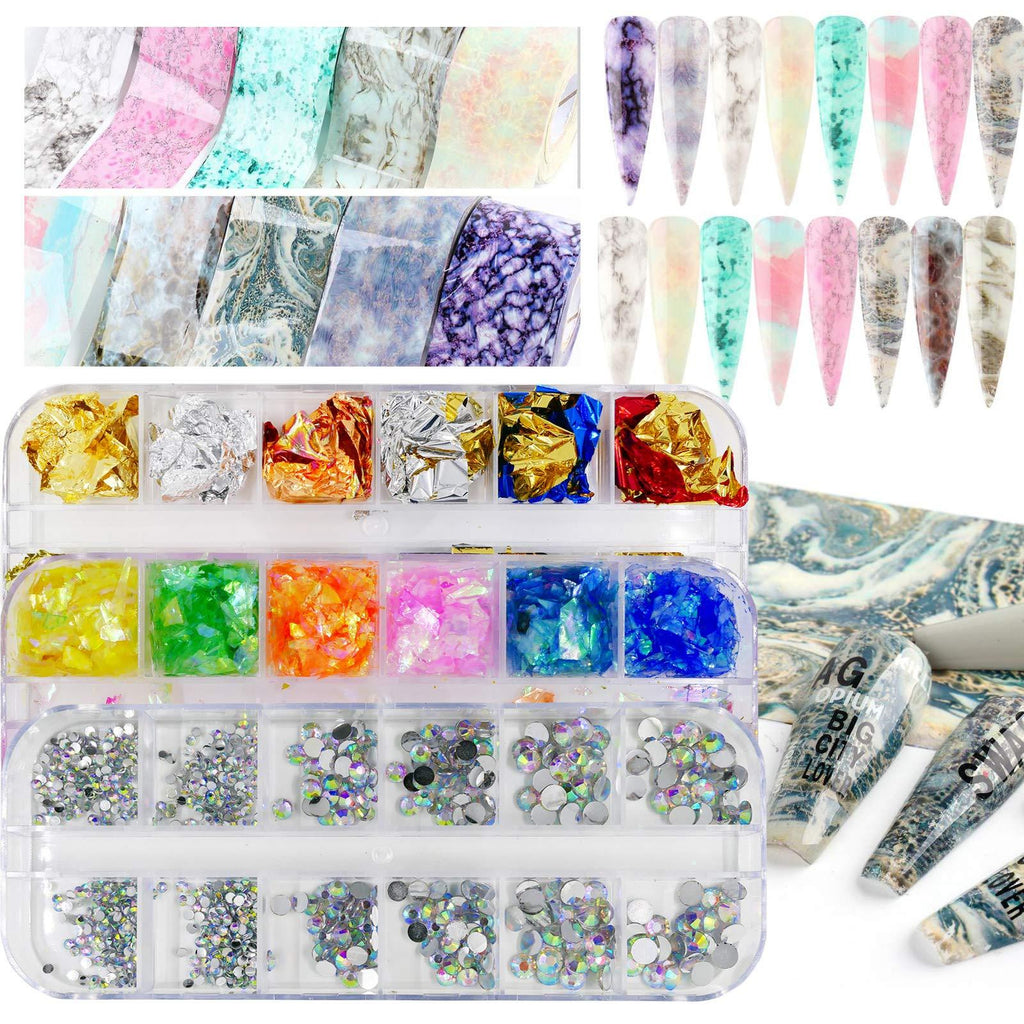 3 Boxes Nail Rhinestones Foil Flakes Sparkly Iridescent Mylar Slice 26 Sheets Transfer Nail Stickers Decals Nail Art Design Decoration Mixed Design A - BeesActive Australia