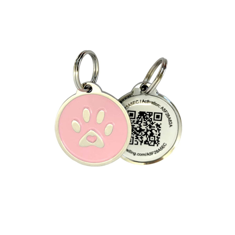 Pet Dwelling 2D QR Code Pet ID Tag - Dog Tags - Cat Tags - Online Pet Profile - Instant Email Alert - Scanned QR Tag GPS Location Pink Paw 2d - BeesActive Australia