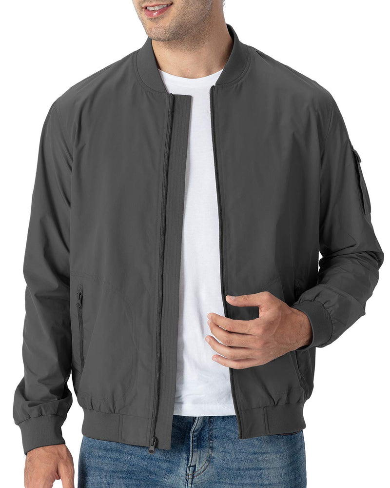 TBMPOY Men's Windproof Bomber Jackets Lightweight Running Windbreaker Outdoor Golf Fashion Coat Large 3-dark Grey - BeesActive Australia