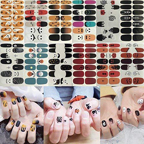 NAIL ANGEL 12pcs Nail Art Full-Cover Sticker Nail Art Wrap Halloween Ghost Witch Designs Full Cover Sticker Nail Strips for Women with Mini Files 10244 - BeesActive Australia