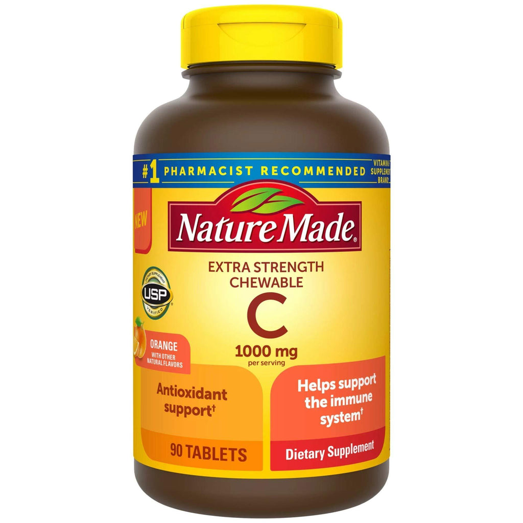 Nature Made Extra Strength Vitamin C Chewable 1000mg, for Immune Support, Antioxidant Support, Supports Iron Absorption and Collagen Synthesis for Skin Health, 90 Count - BeesActive Australia