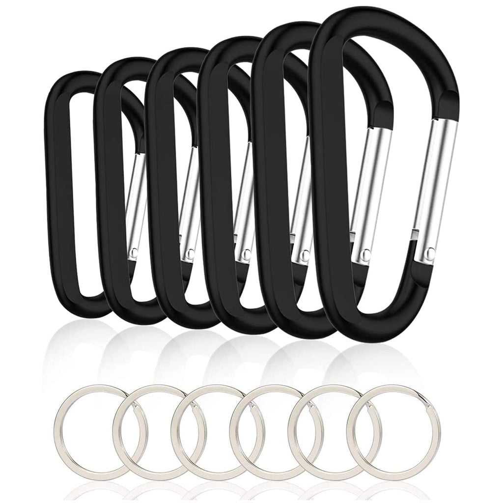 6PCS Carabiner Caribeaner Clip,3" Large Aluminum D Ring Shape Carabeaner with 6PCS Keyring Keychain Hook - BeesActive Australia