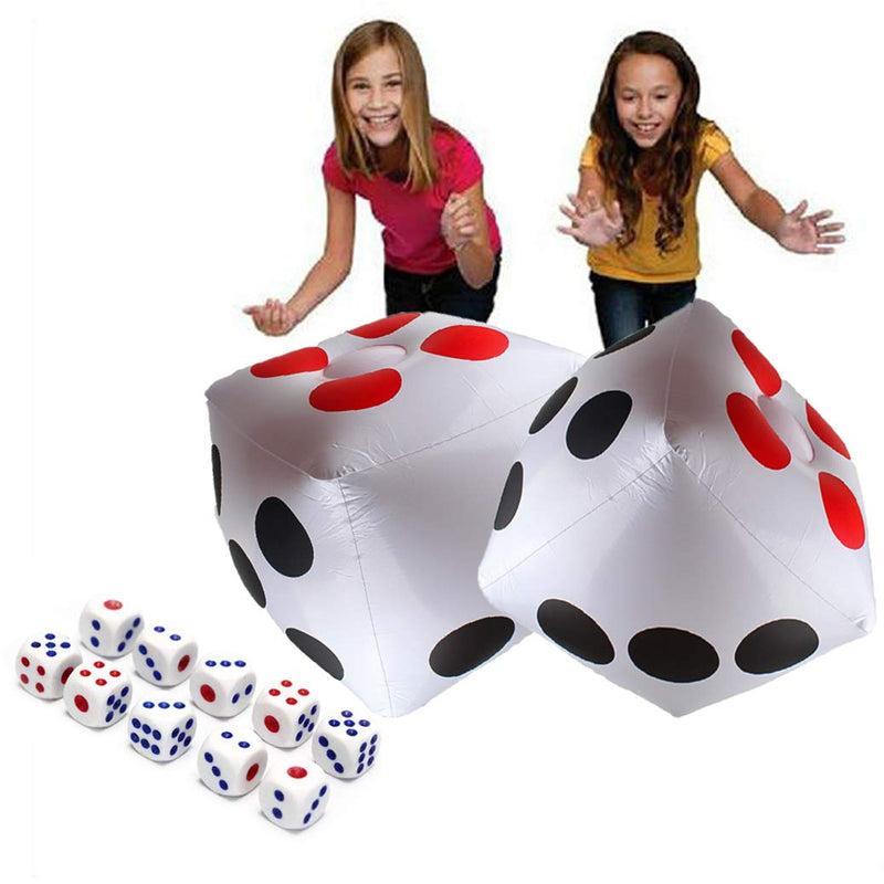 13" Jumbo Inflatable Dice, 2pack Outdoor Fun Giant Inflatable Dice Set and 12mm 10pcs Dice for Indoor and Outdoor Broad Game, Ludo and Pool Party - BeesActive Australia