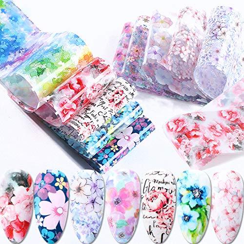 Mwoot 10 Sheets Holographic Nail Art Foil Transfer Stickers, Nail Foil Adhesive Decals Starry Sky Manicure Transfer Tips Nail Art DIY Decoration Kit - BeesActive Australia